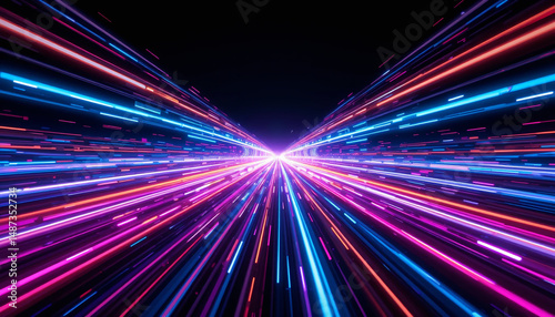 Dynamic image of colorful linear light streaks creating a sense of ultra-fast motion, symbolizing data acceleration, fiber optics, and high-speed internet.