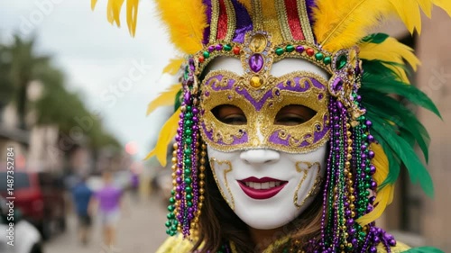 Vibrant carnival parade with masked performer in colorful costume
