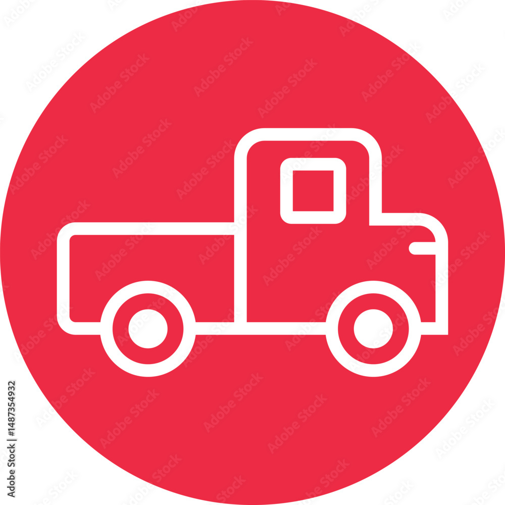White Line Pickup Truck Icon on Red Circle Background