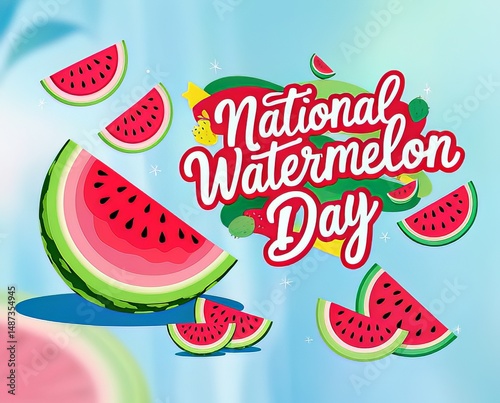 Juicy Watermelon Celebration | Refreshing Summer Fruits on a Vibrant Blue Background