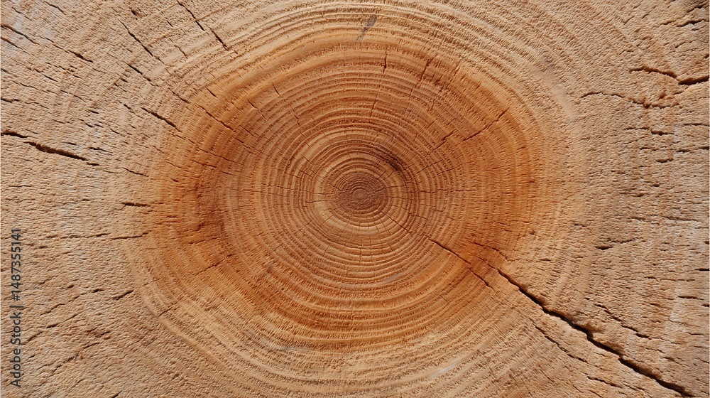 Naklejka premium A close-up of a tree slice reveals detailed wood grain patterns and natural growth rings.