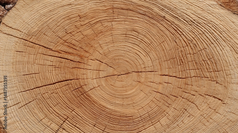 Fototapeta premium A close-up of a tree slice reveals detailed wood grain patterns and natural growth rings. 