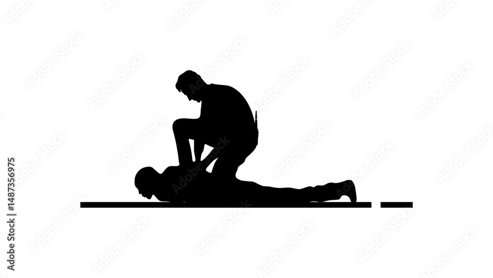 Obraz premium police arrest of criminal, black isolated silhouette