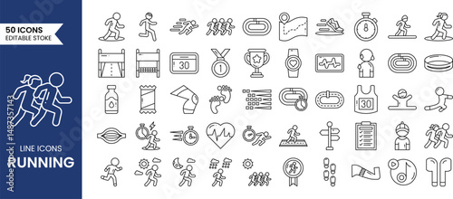 Running line editable icon set. Vector illustrations.