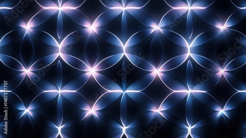Abstract Geometric Pattern with Glowing Blue and Purple Circles on Dark Background