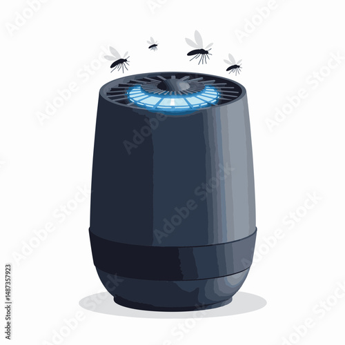Modern mosquito trap with blue light on white background, pest control