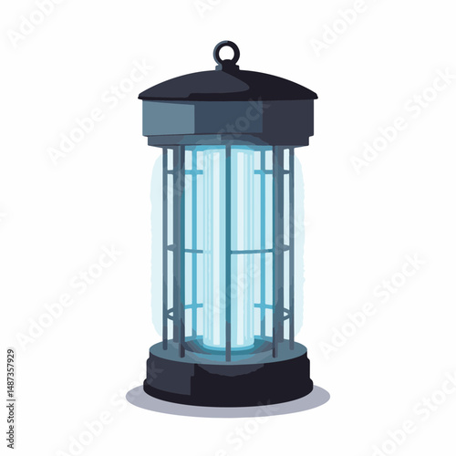 Modern bug zapper lamp glowing in sleek black and silver design, innovation