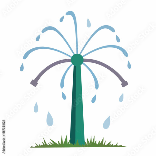 Classic irrigation sprinkler system with water droplets, functional design