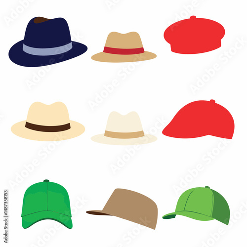 Collection of colorful hats representing city dwellers, urban style