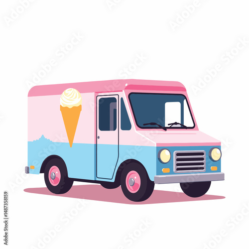Wallpaper Mural Retro ice cream truck in pastel colors on white background, cheerful concept Torontodigital.ca