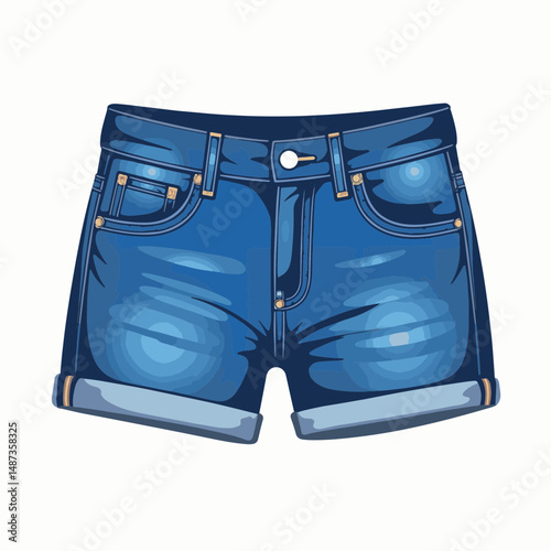 Classic denim shorts illustration on white background, vintage fashion