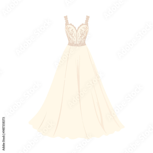 Elegant wedding dress illustration on white background, bridal beauty