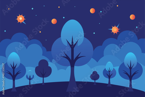 night landscape with moon and stars