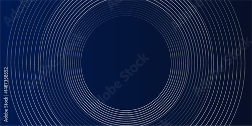 Blue abstract background with glowing circles. Swirl circular lines pattern. Geometric spiral. Twirl element. Modern graphic design. Futuristic technology concept. Vector illustration