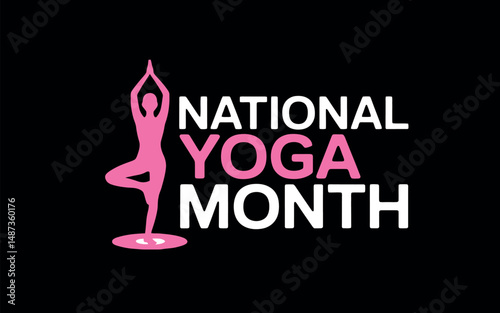 National Yoga Month Banner with Pink Dancer Pose