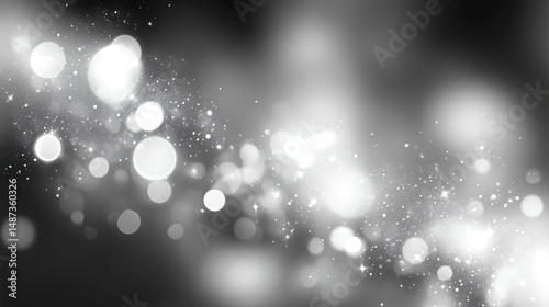 Abstract Gray and White Glowing Bokeh Background with Sparkling Particles