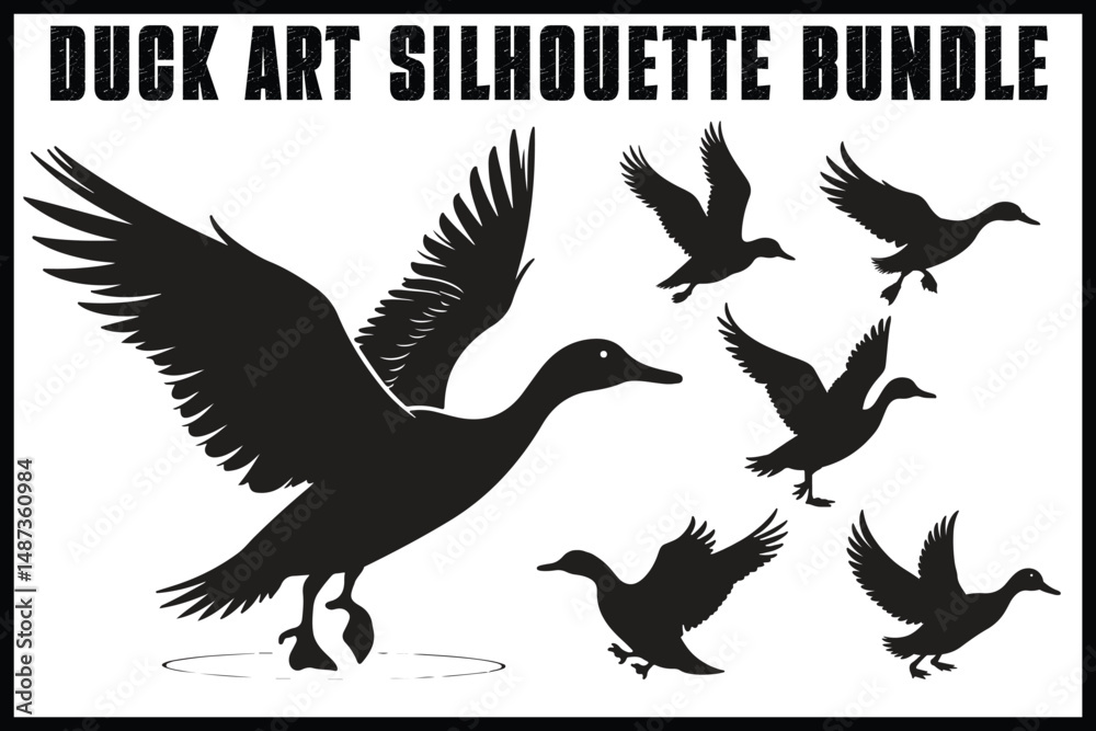 Naklejka premium Flying Duck Silhouette Clipart Set 