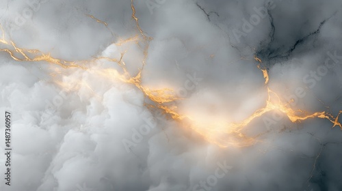 Abstract Grey and Gold Marble Texture Background with White Clouds