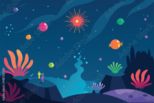 underwater world map and stars