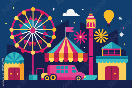 vector illustration of circus tent in the city