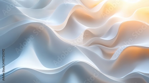 Abstract White and Blue Fabric Waves Background Texture
