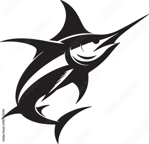 Blue Marlin Black Silhouette Vector, Ocean Fish Clipart & Sport Fishing Design