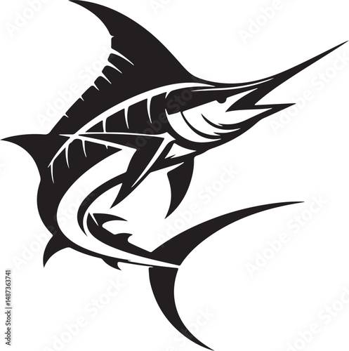 Blue Marlin Black Silhouette Vector, Ocean Fish Clipart & Sport Fishing Design