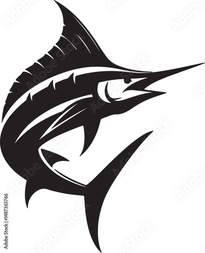 Blue Marlin Black Silhouette Vector, Ocean Fish Clipart & Sport Fishing Design