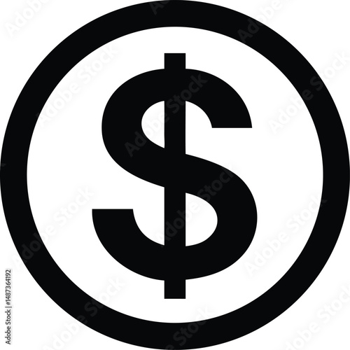 A bold black dollar symbol is enclosed inside a simple circle shape