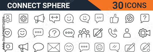 Communication and Social Interaction Line Icons Set with Chat Bubbles, Messaging, Reactions, and Connection Symbols for Digital and Online Use