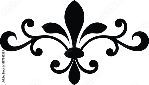 A dark black fleur de lis rests on a white backdrop elegantly