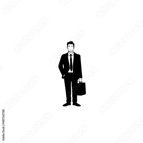 Monochrome depiction of a confident business professional holding a briefcase