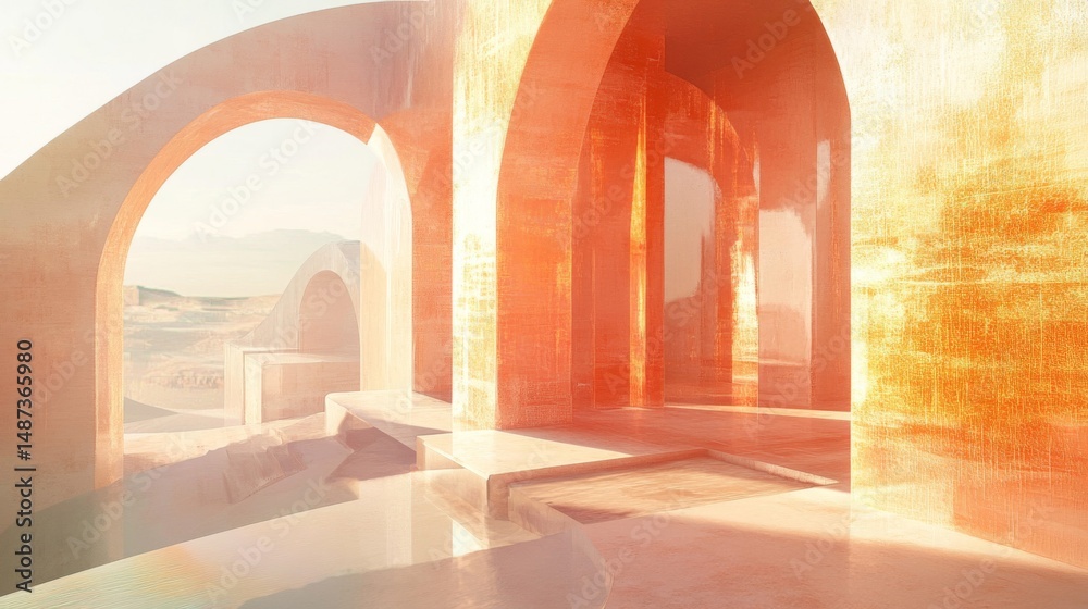 Fototapeta premium Warm Orange Desert Architecture at Sunrise