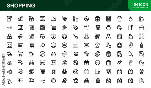 Trendy Shopping Symbols Collection. Stylish Retail, E-Commerce, and Market-Themed Vector Illustrations for Websites, Apps, and Digital Stores