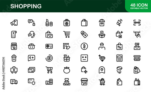 Trendy Shopping Symbols Collection. Stylish Retail, E-Commerce, and Market-Themed Vector Illustrations for Websites, Apps, and Digital Stores