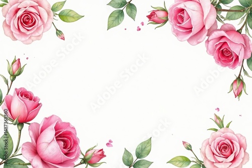 Delicate watercolor roses & leaves, repeating design , summer, fabric, design