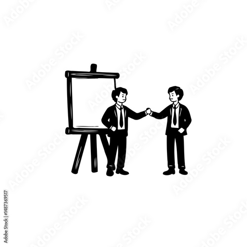 Business colleagues joining hands in collaboration near a presentation board