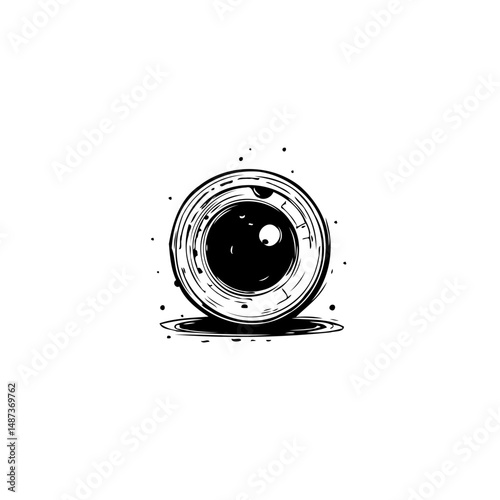 Stylized monochrome eye representation with dynamic linework and minimalist aesthetic