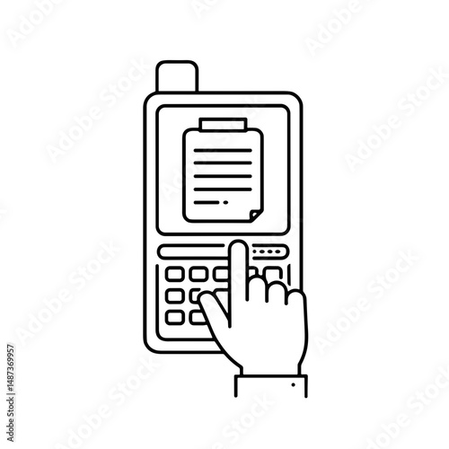 Hand pressing buttons on a touchscreen mobile device with notes  