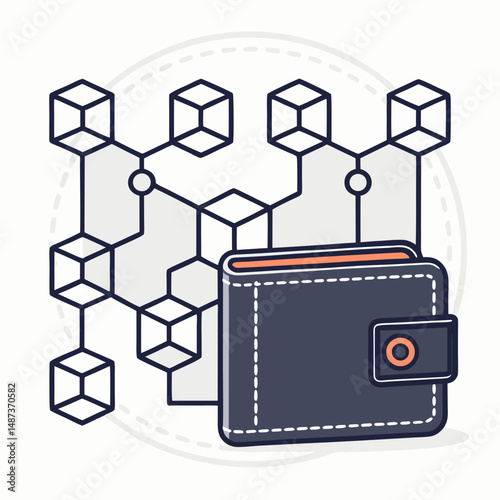 Design a bold, vector illustration of a crypto wallet icon;  emphasize strong outlines and clean lines, suitable for app interface.