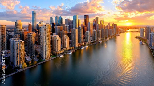 Wallpaper Mural City Skyline Over River at Sunset Torontodigital.ca