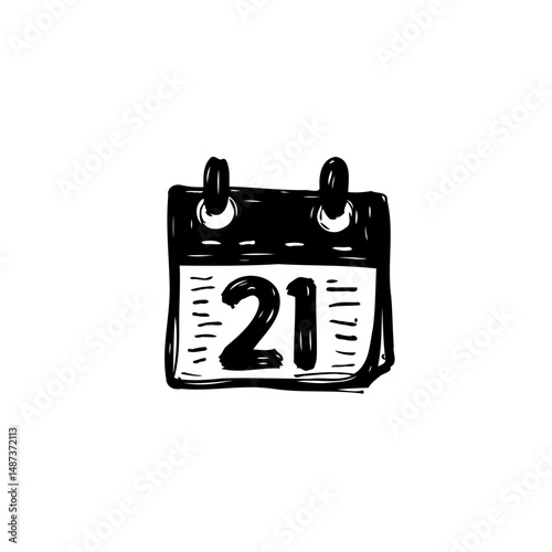 Whimsical sketch of a calendar displaying the date '21' in bold numerals