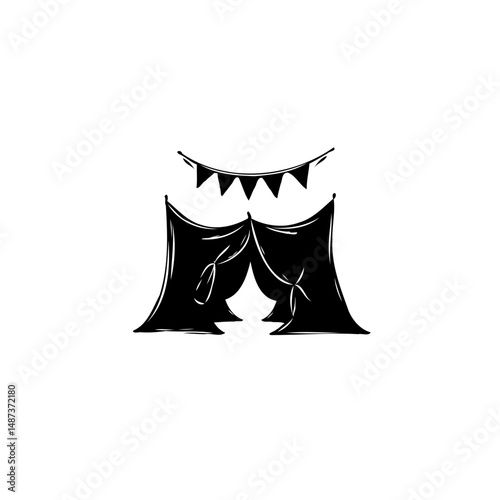 Hand-Drawn Circus Tent Illustration with Pennant Banner for Festive Celebrations