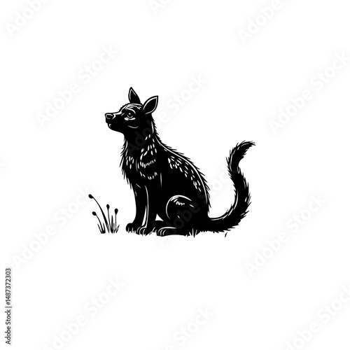Elegant monochrome rendering of a poised canine silhouette, capturing watchful gaze