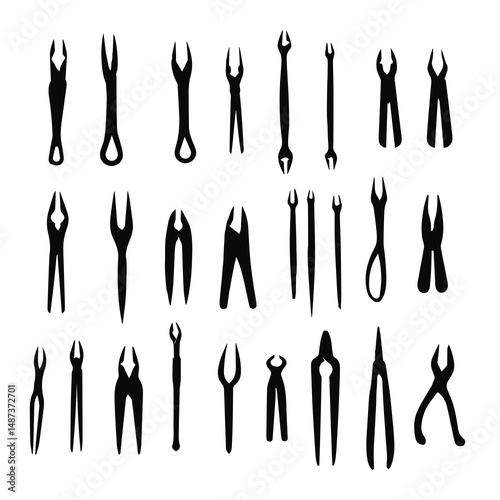 Vector plier collection of silhouettes design