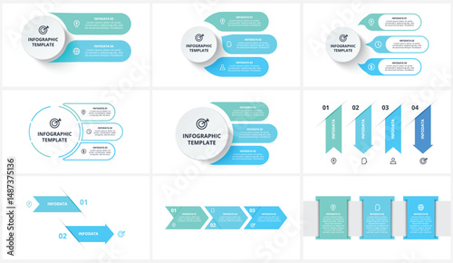 Set creative concept for infographic with 2, 3, 4 steps, template for web on a black background.