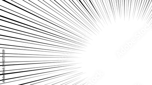 Black-and-white concentrated line background. Japanese manga-like concentrated line background. Light like sunlight.