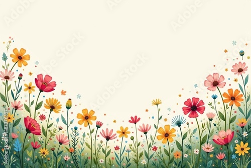 Scattered wildflowers, naive style, pastel hues, pastel, rustic