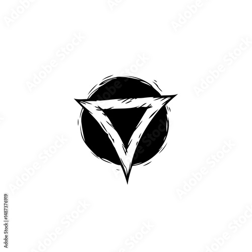 Grunge Triangle Emblem: Textured Symbol within an Ink Blot Circle Graphic