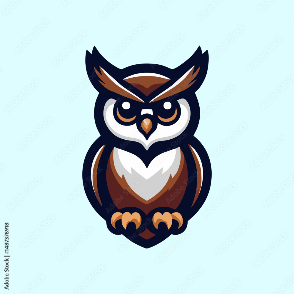 Fototapeta premium Cute Owl Mascot Character Animal Mascot Vector Illustration Funny Owl Head Creative Mascot Owl Logo Kids Animal Cartoon Flying Owl Graphic Character Design for Print Merchandise Emblem Avatar